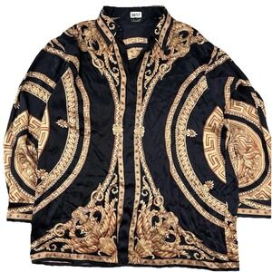 RARE VTG Genelli Medusa Silk Shirt Men XL Greek Baroque Black Gold Versace Style